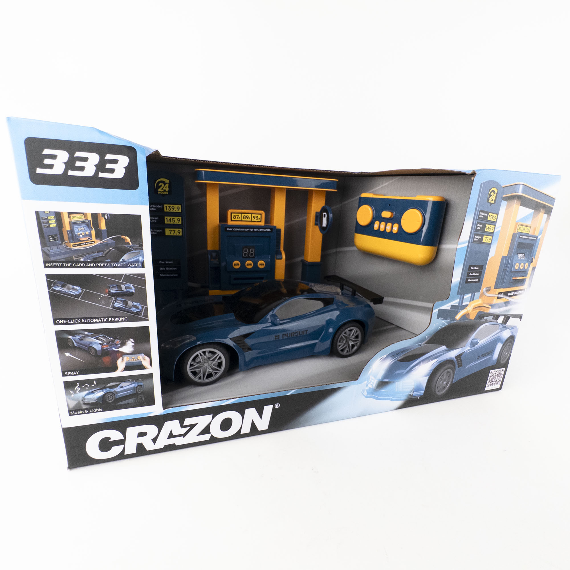 Masina cu Telecomanda CRAZON cu Benzinarie si Efect de Abur Blue (333-JY251801)