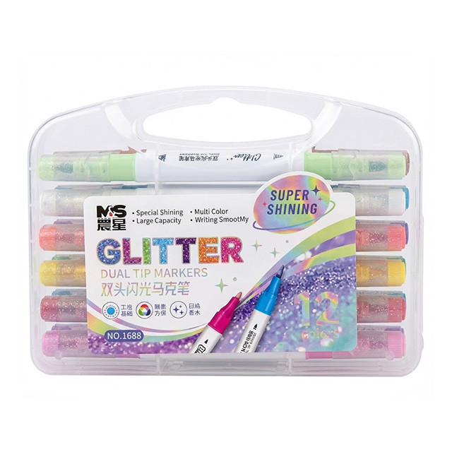 Markere Glitter cu două capete, set 12 buc.