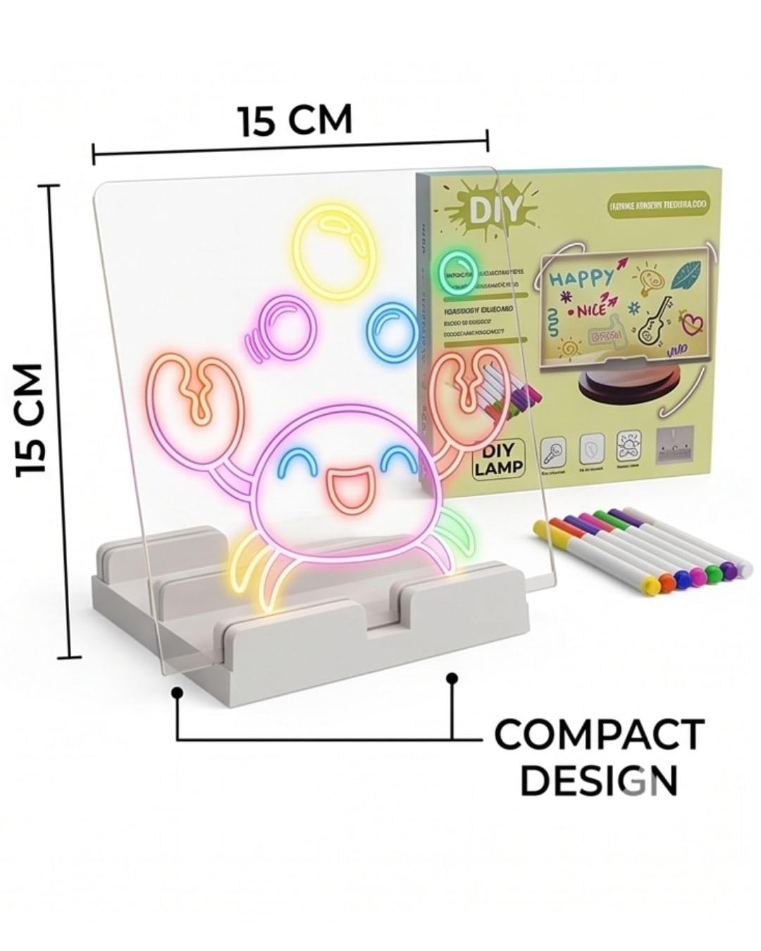 Tablă luminoasă pentru desen cu iluminare LED + 7 markere (15×15 cm)