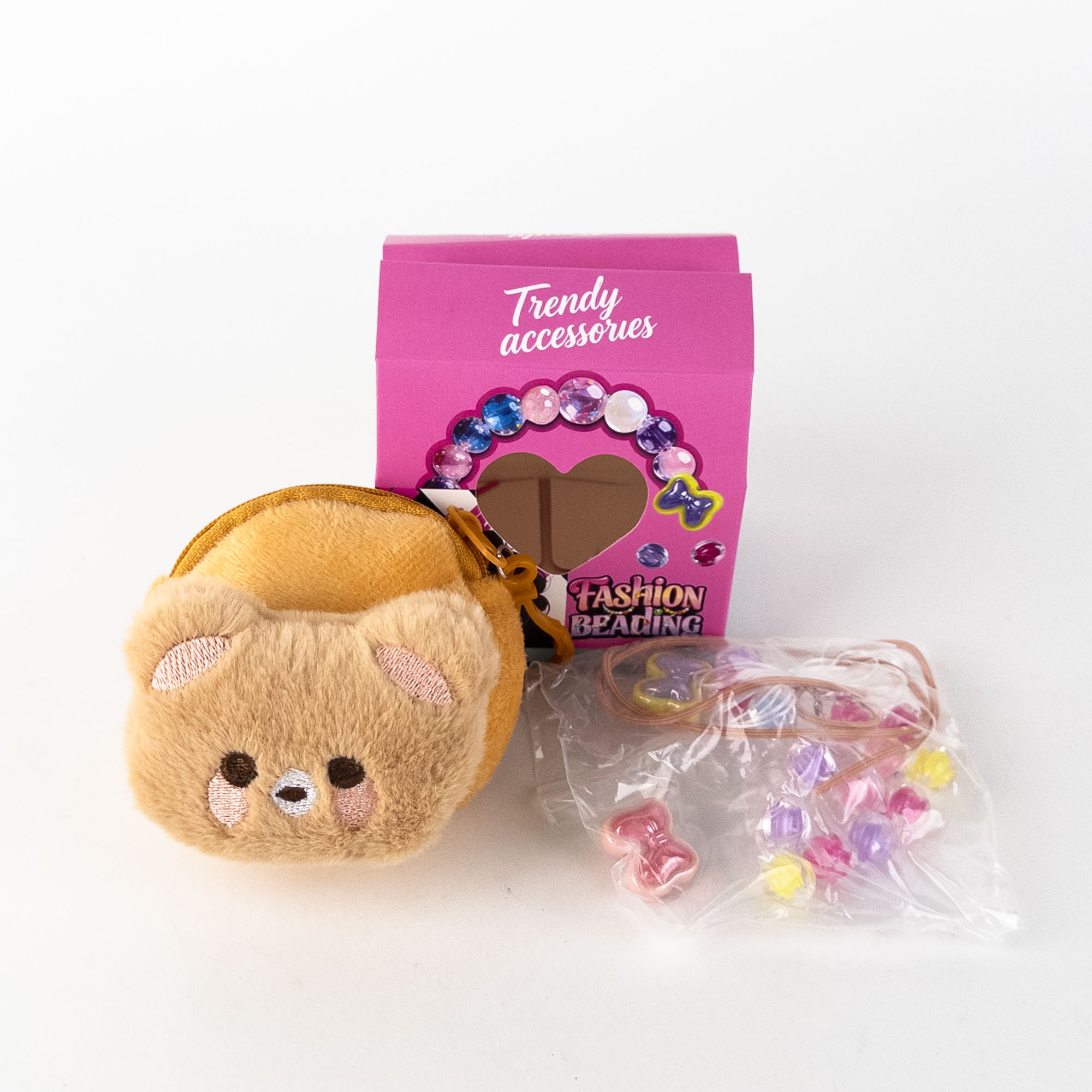 Blind Box – Portofel plușat + brățară cu mărgele + elastic de păr