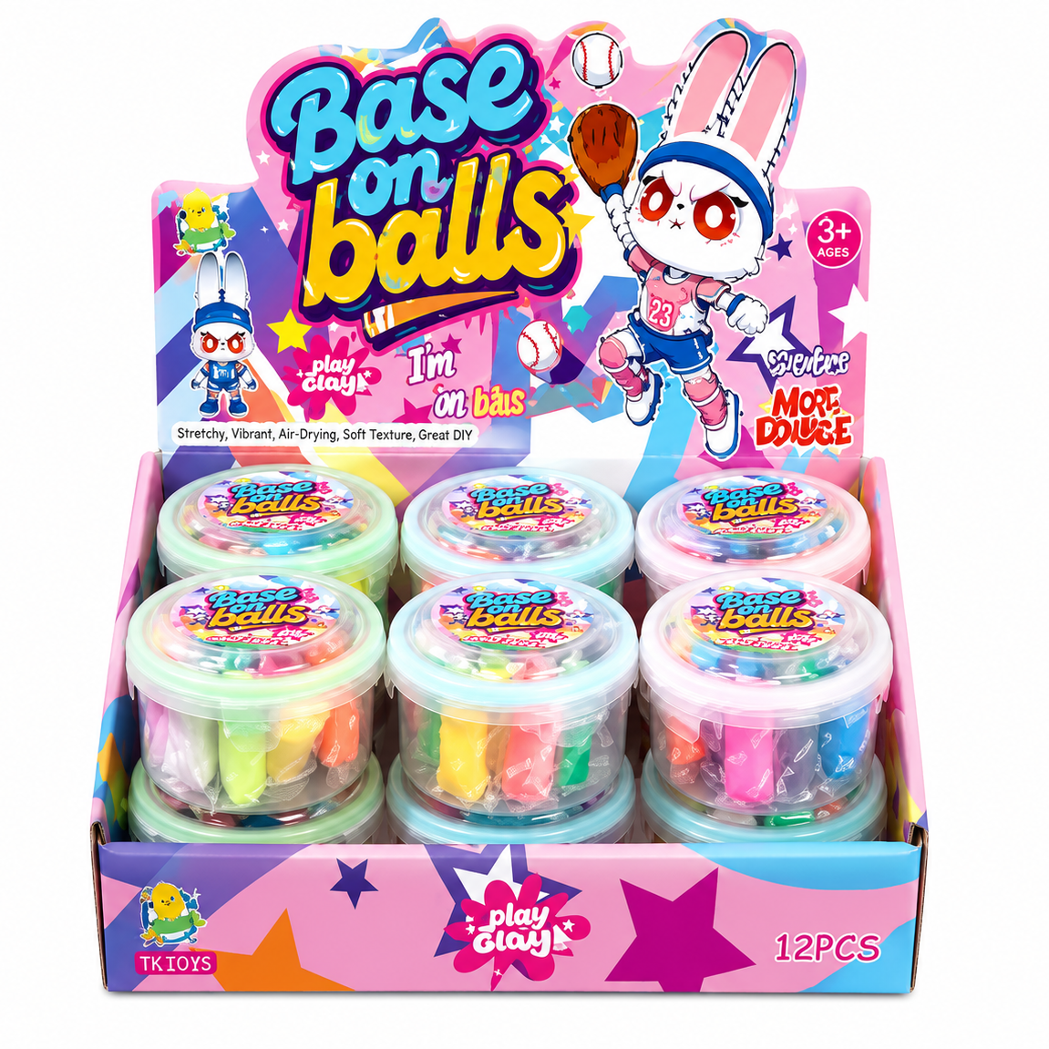 Set plastilină ușoară super-spumoasă 12 culori în borcan Base on Balls / Play Clay