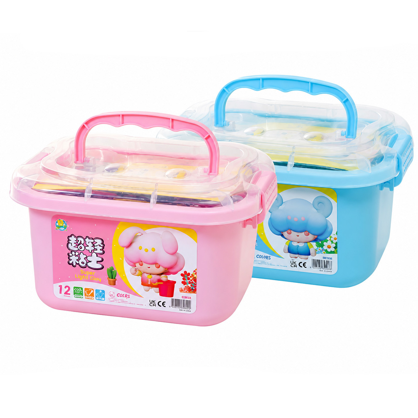 Set plastilină ușoară Super Light Clay 12 culori cu forme în cutie de depozitare