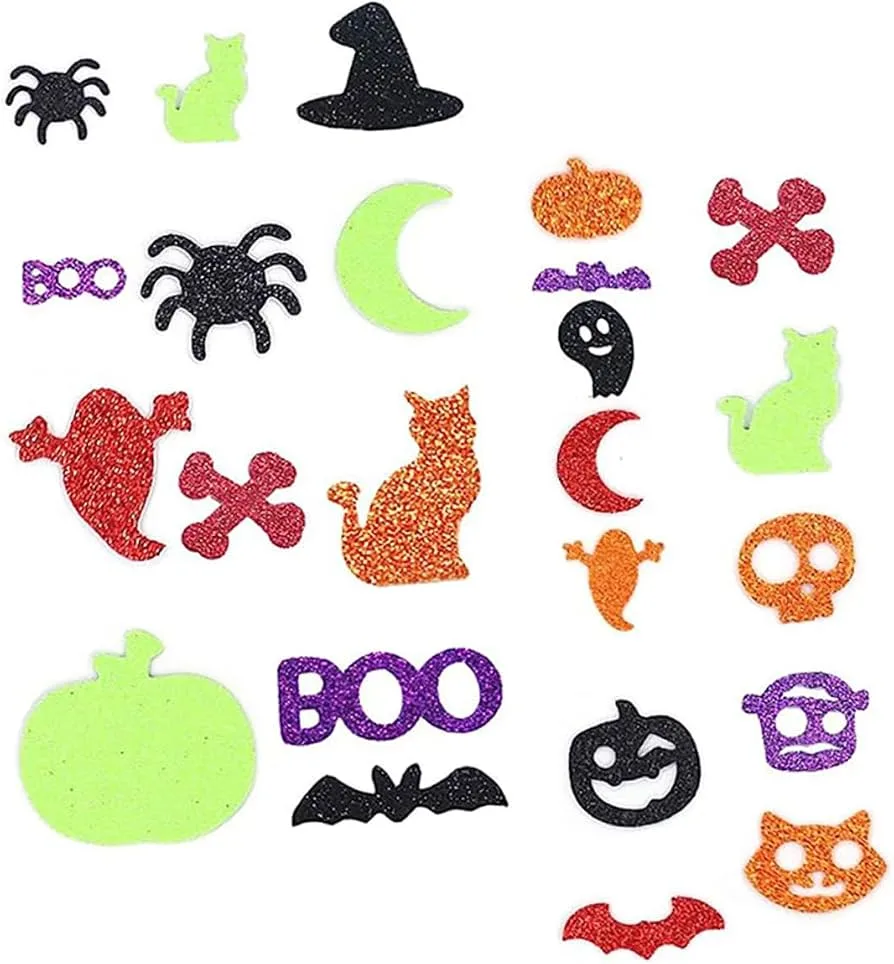 Halloween Glitter 3D Stickers, Set of 50